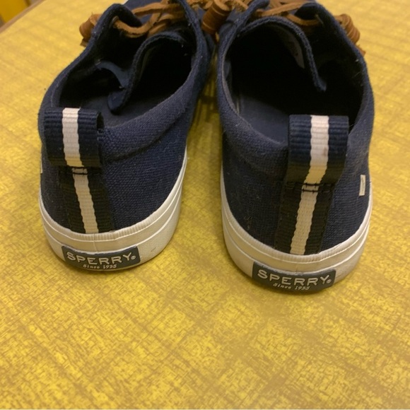 Sperry Crest Vibe Sneaker nautical Navy linen non mark sole boat shoe non skid 8 - Picture 10 of 16